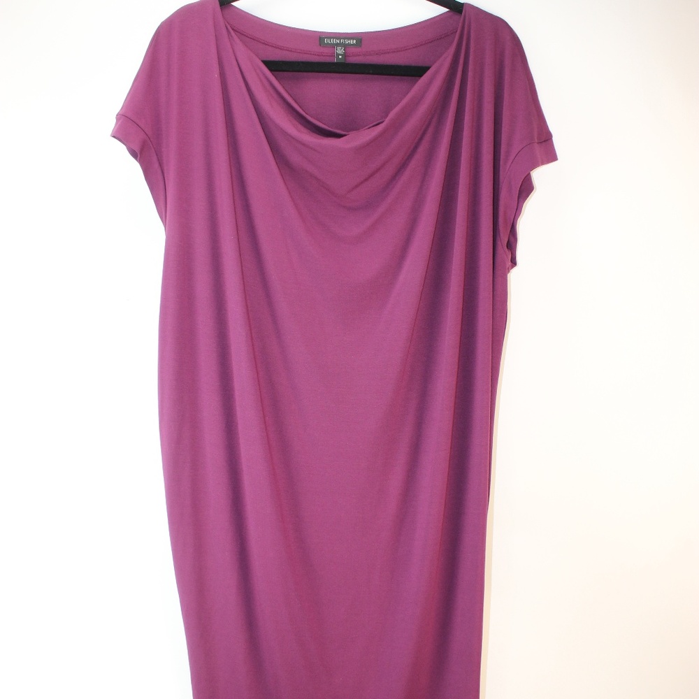 Eileen Fisher M Plum Cap Sleeve Scoop Neck Dress